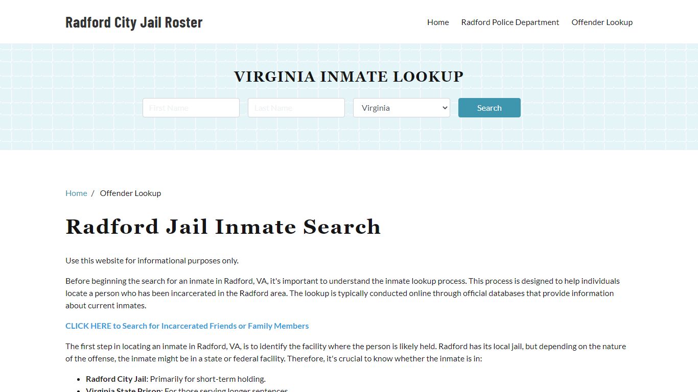 Radford, VA Detainee Lookup - Radford City Jail